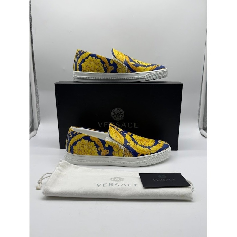 Versace Men Crete de Fleur Sneakers Blue Gold Slip On IT 40 US 7 New Box